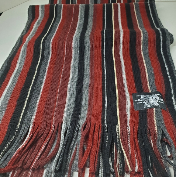 Burgundy Red and Black Striped Scarf - Picture 4 of 5